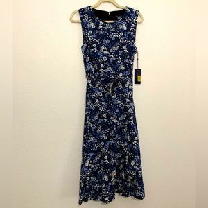 Tommy Hilfiger Blue Floral Sleeveless Fit & Flare Midi Cotton Dress